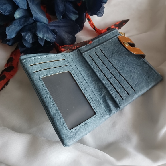 Textured Blue and Brown Mini Wallet - Picture 8 of 14